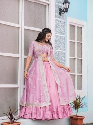 Pink Lahenga Choli With Shrug